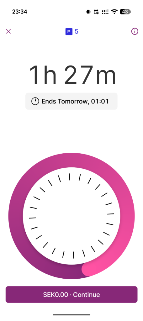 EasyPark Active Parking Session timer